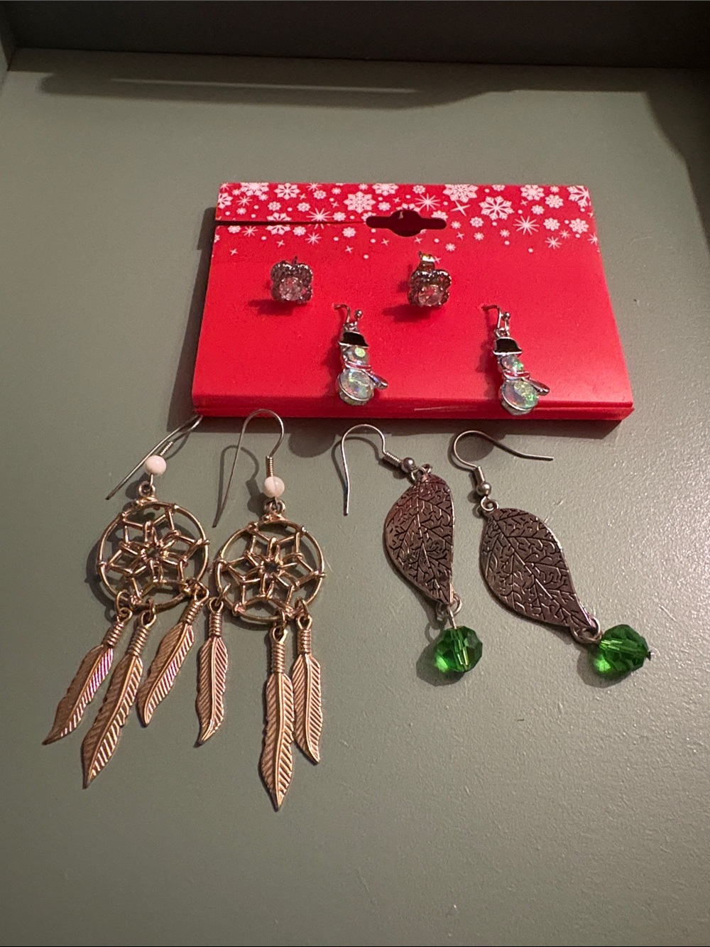 Assorted Women's Earrings - Green, Gold, Silver